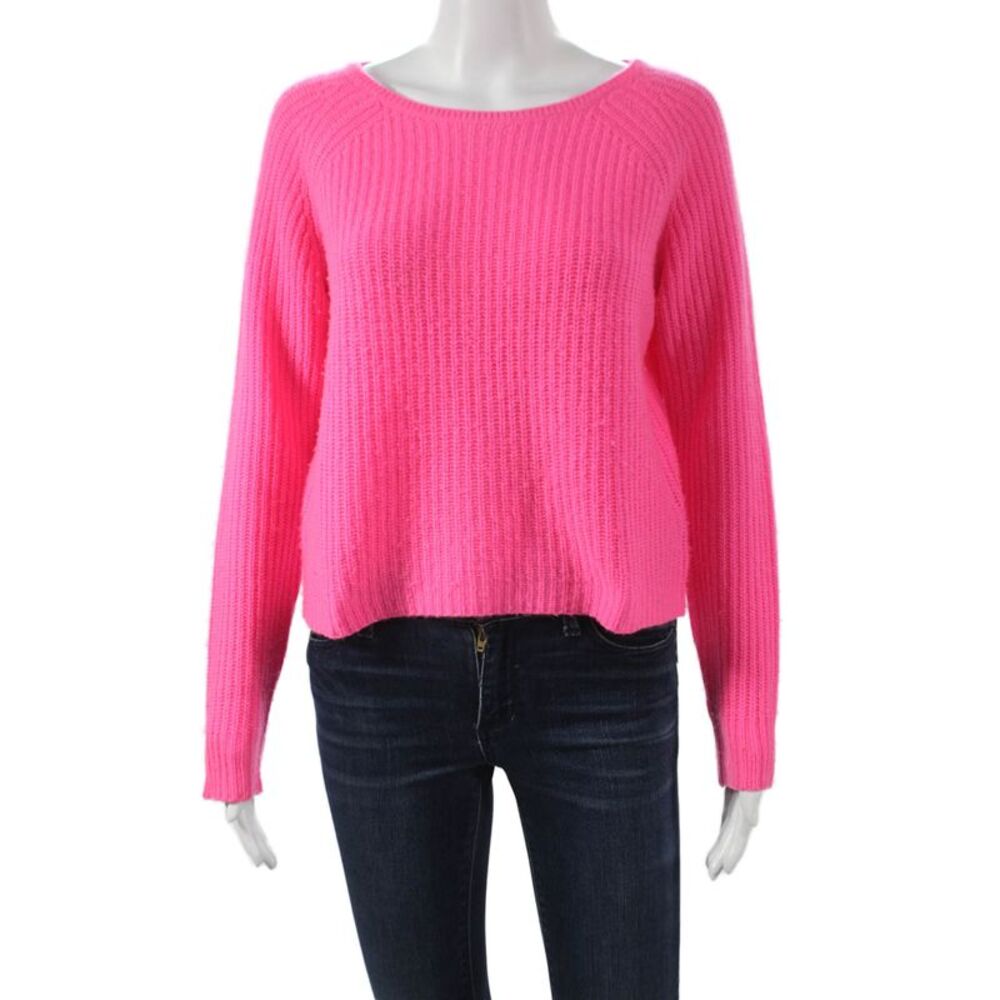 360 Sweater Womens Cashmere Boat Neck Pullover Sweater Pink Long Sleeve Size S